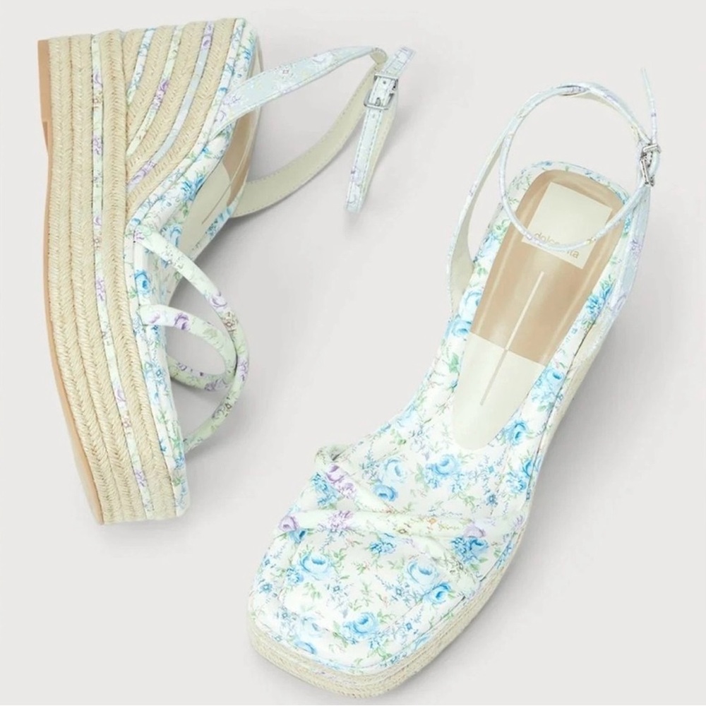 Dolce Vita Blue Floral Espadrille Wedges